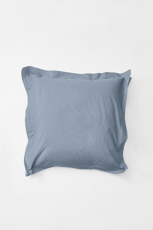 Product Image - Aerial view of a 'Half Blue' euro pillow, gently ruffled at the edges.
